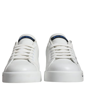 Dolce & Gabbana White Blue Leather Logo Low Top Sneakers Shoes