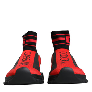 Dolce & Gabbana Red Black Fabric High Top Sorrento Sneakers Shoes