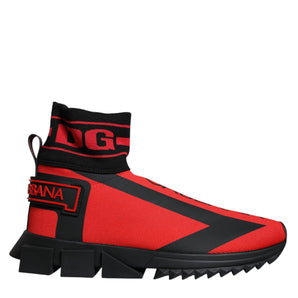 Dolce & Gabbana Red Black Fabric High Top Sorrento Sneakers Shoes