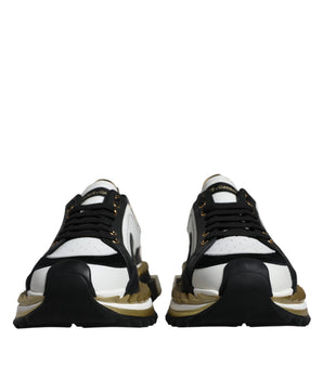 Dolce &amp; Gabbana White Gold Black Leather SUPER KING Sneakers Shoes