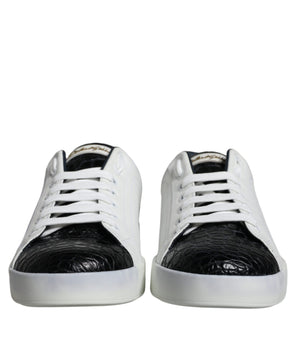 Dolce & Gabbana Black Leather Logo Portofino Sneaker Shoes