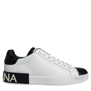 Dolce & Gabbana Black Leather Logo Portofino Sneaker Shoes