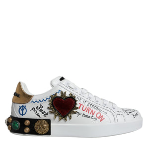 Dolce & Gabbana White Heart Studded Low Top Sneakers Shoes