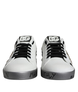 Dolce &amp; Gabbana White Silver Crystal Logo Portofino Sneakers Shoes