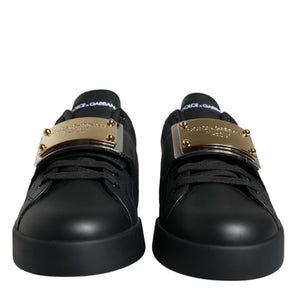 Dolce & Gabbana Black Leather Low Top Portofino Sneakers Shoes