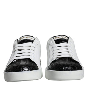 Dolce & Gabbana Black Leather Logo Portofino Sneaker Shoes