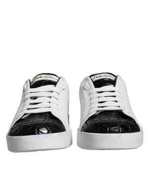 Dolce & Gabbana Black Leather Logo Portofino Sneaker Shoes