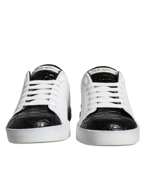 Dolce & Gabbana Black Leather Logo Portofino Sneaker Shoes