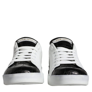 Dolce & Gabbana Black Leather Logo Portofino Sneaker Shoes