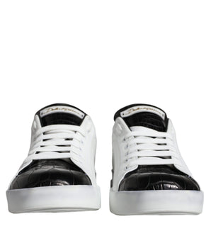 Dolce & Gabbana Black Leather Logo Portofino Sneaker Shoes