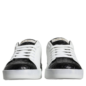 Dolce & Gabbana Black Leather Logo Portofino Sneaker Shoes