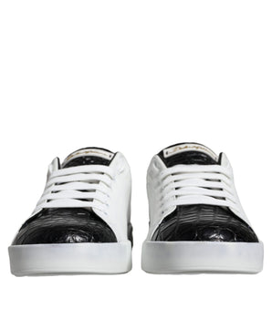 Dolce & Gabbana Black Leather Logo Portofino Sneaker Shoes