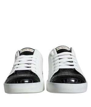 Dolce & Gabbana Black Leather Logo Portofino Sneaker Shoes