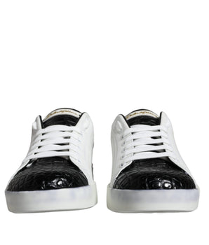 Dolce & Gabbana Black Leather Logo Portofino Sneaker Shoes