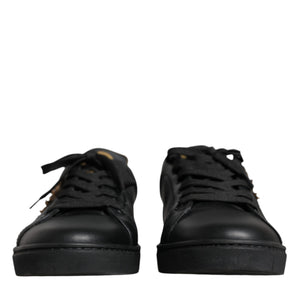 Dolce & Gabbana Black Leather Heart Low Top Casual Sneaker Shoes