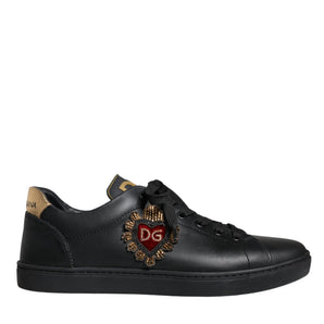 Dolce & Gabbana Black Leather Heart Low Top Casual Sneaker Shoes