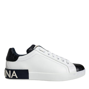 Dolce & Gabbana White Leather Logo Portofino Sneaker Shoes