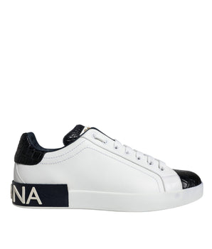 Dolce & Gabbana White Leather Logo Portofino Sneaker Shoes