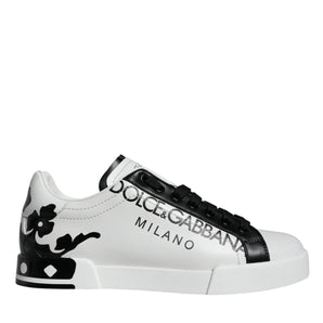 Dolce & Gabbana White Black Leather Crown Milano Sneakers Shoes