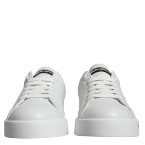 Dolce & Gabbana White Blue Leather Logo Low Top Sneakers Shoes