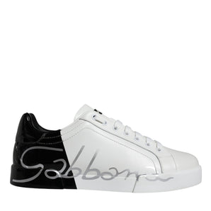 Dolce & Gabbana White Blue Leather Logo Low Top Sneakers Shoes