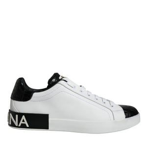 Dolce & Gabbana White Leather Logo Portofino Sneaker Shoes