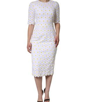 Dolce &amp; Gabbana Vestido midi de encaje y macramé con margaritas blancas