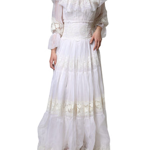 Dolce & Gabbana White Floral Lace Corset Cotton Maxi Dress