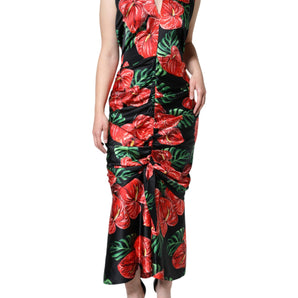 Dolce & Gabbana Black Tropical Floral Sheath Maxi Dress