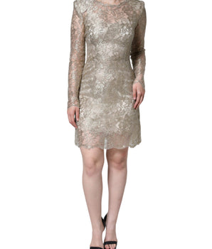 Dolce &amp; Gabbana Minivestido tubo evasé de encaje floral dorado