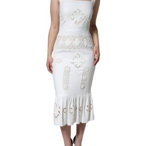 Dolce & Gabbana White Lace Viscose Bodycon Sheath Midi Dress