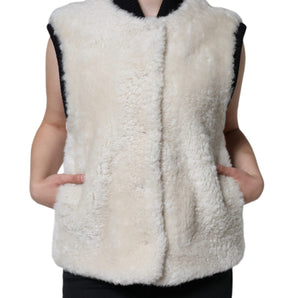 Burberry White WARRENFORD Shearling Leather Vest Coat Jacket