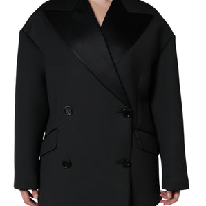 Dolce & Gabbana Black Polyester Double Breasted Coat Jacket