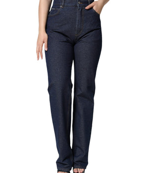 Dolce &amp; Gabbana Vaqueros rectos elásticos de algodón azul oscuro