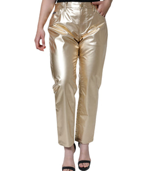 Dolce &amp; Gabbana Pantalones cónicos de poliéster dorado metalizado