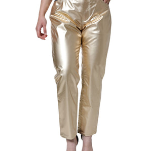 Dolce & Gabbana Metallic Gold Polyester Tapered Pants