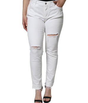 Dolce &amp; Gabbana Vaqueros pitillo desgastados elásticos de algodón blanco