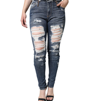 Dolce &amp; Gabbana Vaqueros pitillo desgastados elásticos de algodón azul