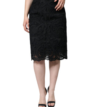 Dolce &amp; Gabbana Falda de corte lápiz de cintura alta con encaje floral negro