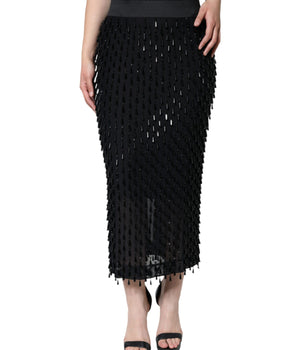 Dolce &amp; Gabbana Black Embellished Pencil Cut Midi Skirt