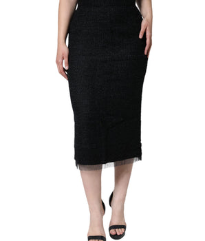 Dolce &amp; Gabbana Black Virgin Wool Pencil Cut Midi Skirt