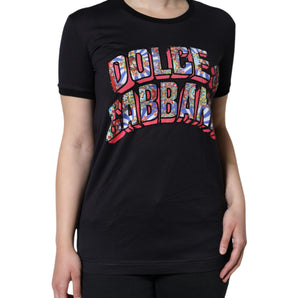 Dolce & Gabbana Black Cotton Logo Print Round Neck T-shirt