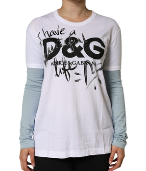 Dolce &amp; Gabbana White Cotton Logo Print Round Neck T-shirt