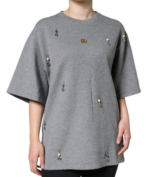 Dolce &amp; Gabbana Gray Cotton Blend Embellished Tee T-shirt