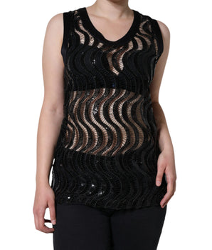 Dolce &amp; Gabbana Black Sequin Sleeveless Tank Blouse Top