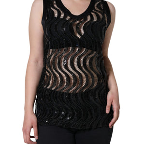 Dolce & Gabbana Black Sequin Sleeveless Tank Blouse Top