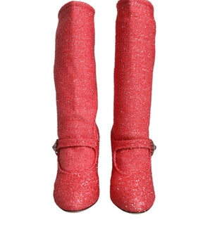 Dolce &amp; Gabbana Pink Crystal Lurex Fantasy High Boots Shoes