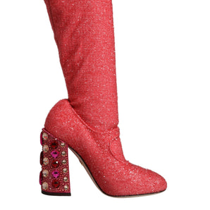 Dolce & Gabbana Pink Crystal Lurex Fantasy High Boots Shoes