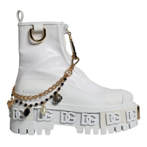 Dolce & Gabbana White Rubber Embellished Logo Ankle Boots Shoes