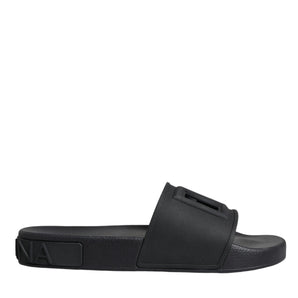 Dolce & Gabbana Black Rubber Slides Sandals Beachwear Shoes